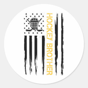 Hockey Bruder Hockey Spieler USA-Flagge Runder Aufkleber