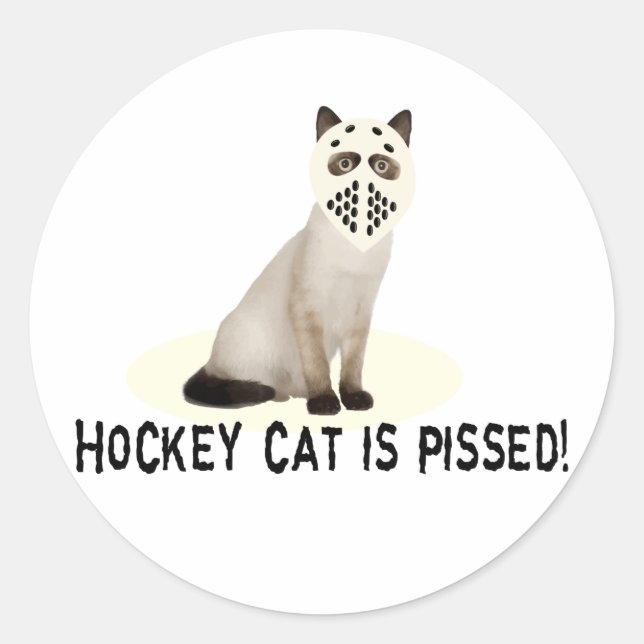 Hockey Cat Pissed Runder Aufkleber (Vorderseite)