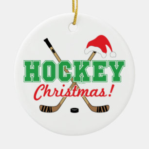 Hockey Christmas Hockey Sticks Weihnachtsmannmütz Keramik Ornament