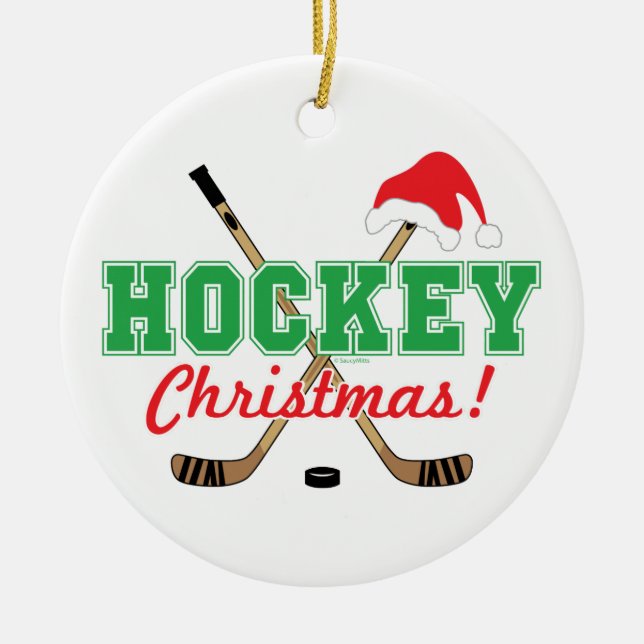 Hockey Christmas Hockey Sticks Weihnachtsmannmütze Keramik Ornament (Vorne)