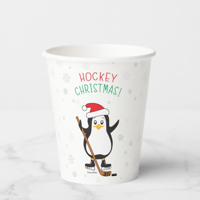 Hockey Christmas Penguin Pappbecher (Vorderseite)