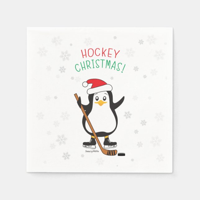 Hockey Christmas Penguin Serviette (Vorderseite)