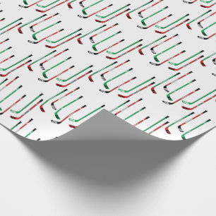 Hockey Christmas Red & Green Hockey Sticks Geschenkpapier