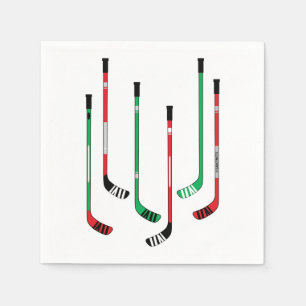 Hockey Christmas Red & Green Hockey Sticks Serviette