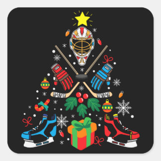 Hockey Christmas Tree Gift, Hockey Lovers Hobbies Quadratischer Aufkleber