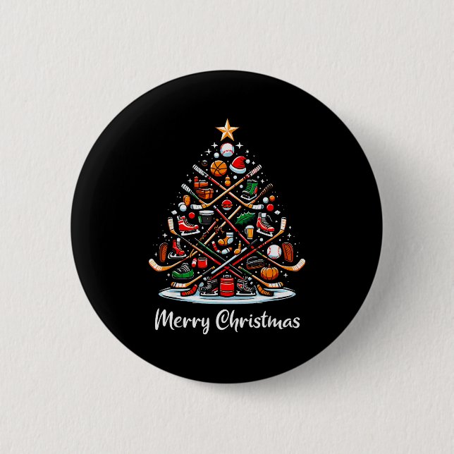 Hockey Christmas Tree Lights Funny Hockey Player X Button (Vorderseite)