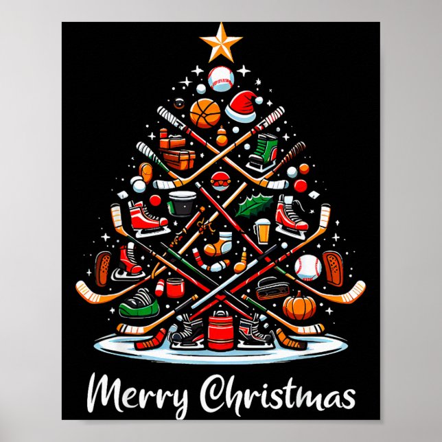 Hockey Christmas Tree Lights Funny Hockey Player X Poster (Vorne)