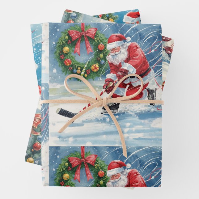  Hockey Christmas with Santa Claus Geschenkpapier Set (Beispiel)