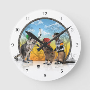 Hockey Critter Classic Round Clock Runde Wanduhr