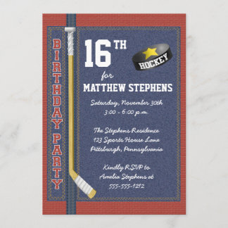 Hockey Denim Bricks Rustic Sports Geburtstagsparty Einladung