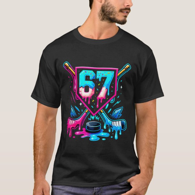 Hockey Drip 6 7 Number 67 Six Seven Meme Men Boys  T-Shirt (Vorderseite)