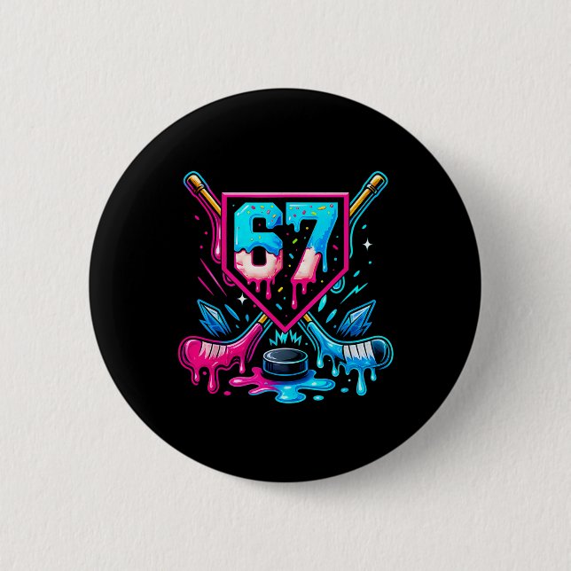 Hockey Drip 6 7 Nummer 67 Sechs Sieben Meme Männer Button (Vorderseite)