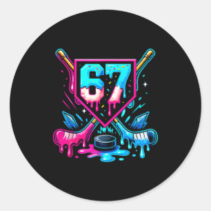 Hockey Drip 6 7 Nummer 67 Sechs Sieben Meme Männer Runder Aufkleber
