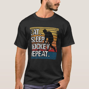 Hockey Eat Sleep Hockey Wiederholung Retro Vintag  T-Shirt