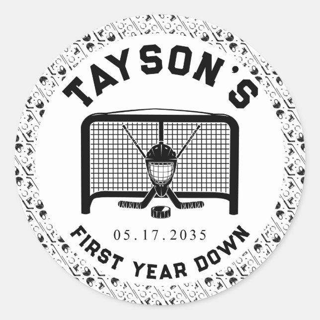 Hockey erstes Jahr ab 1. Geburtstag Runder Aufkleber (Vorderseite)