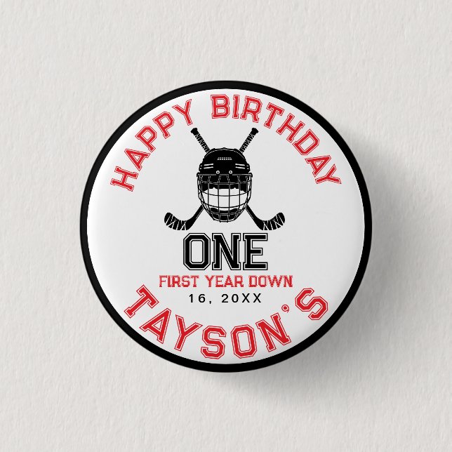 Hockey Erstes Jahr Down 1. Geburtstag  Button (Vorderseite)