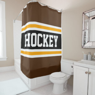 HOCKEY Fett Athletic Brown Black Yellow Stripes Duschvorhang