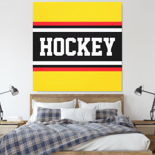 HOCKEY Fette Helle Gelbe Rote Schwarze Weiße Strei Leinwanddruck