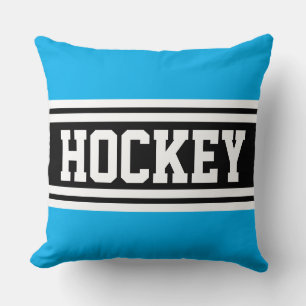 HOCKEY Fettes Azurblau Schwarz Weiß Rennstreifen Kissen