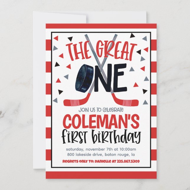 Hockey First Birthday Invite Einladung (Vorderseite)