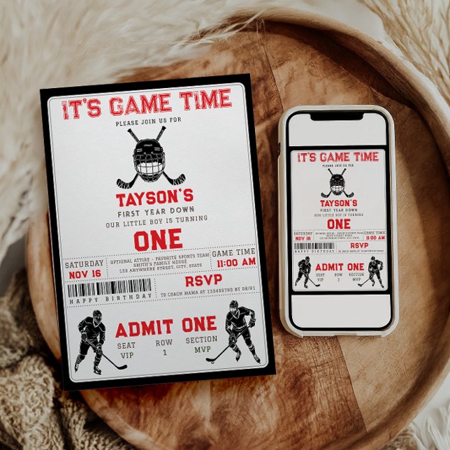 Hockey First Year Down – 1st Birthday  Einladung (Von Creator hochgeladen)