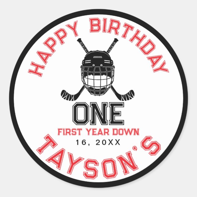 Hockey First Year Down 1st birthday  Runder Aufkleber (Vorderseite)