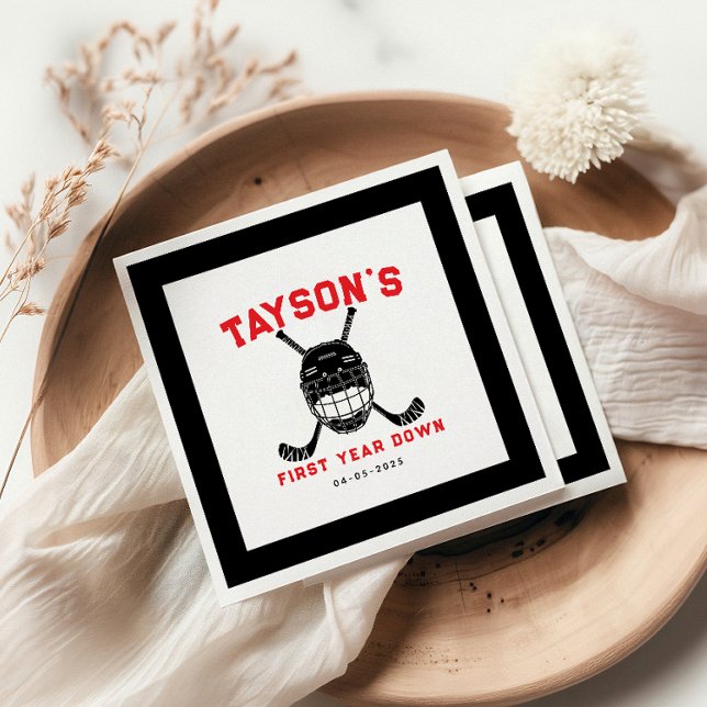 Hockey First Year Down Napkins – Sports-Themed 1st Serviette (Von Creator hochgeladen)