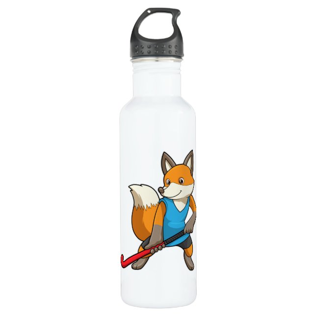 Hockey-Fox mit Hockey-Schläger Edelstahlflasche (Vorderseite)