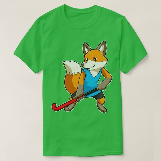 Hockey-Fox mit Hockey-Schläger T-Shirt (Design vorne)