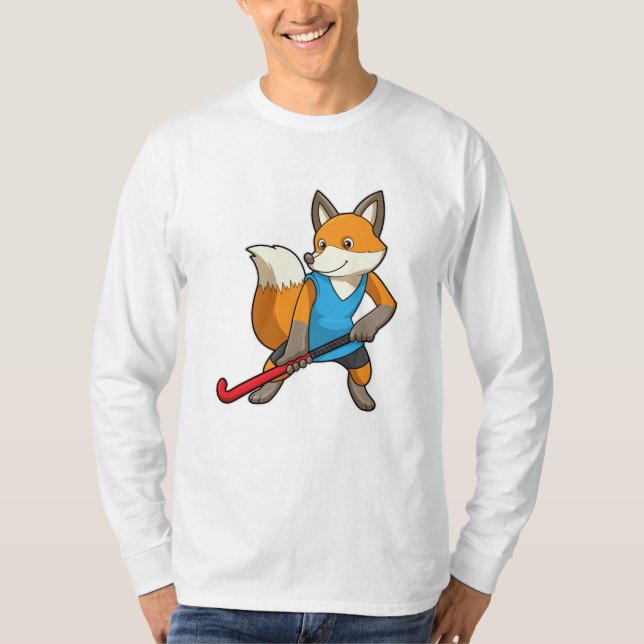 Hockey-Fox mit Hockey-Schläger T-Shirt (Vorderseite)