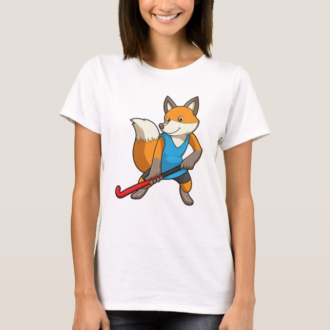 Hockey-Fox mit Hockey-Schläger T-Shirt (Vorderseite)