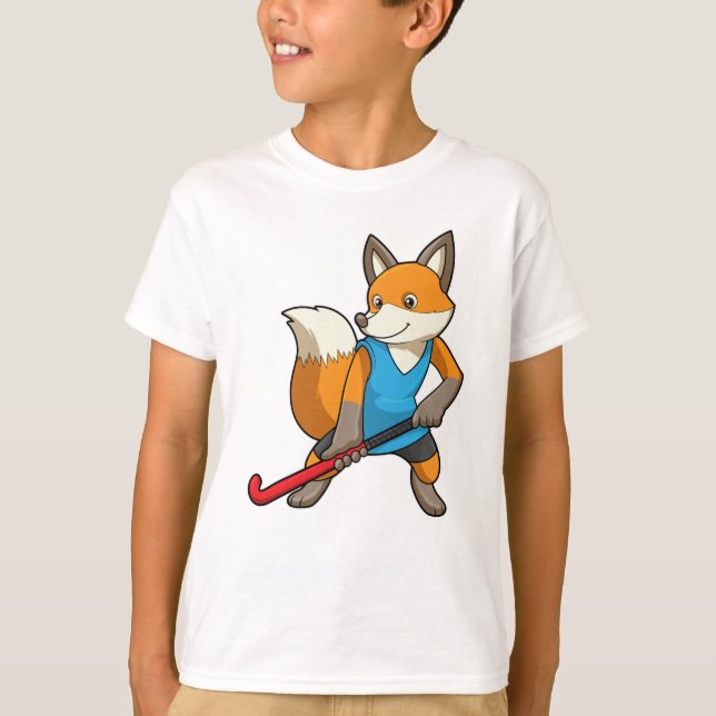 Hockey-Fox mit Hockey-Schläger T-Shirt (Vorderseite)