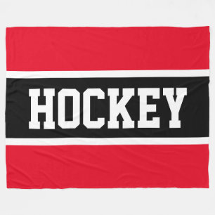 HOCKEY Fun Athletic Bright Red White Black Strips Fleecedecke