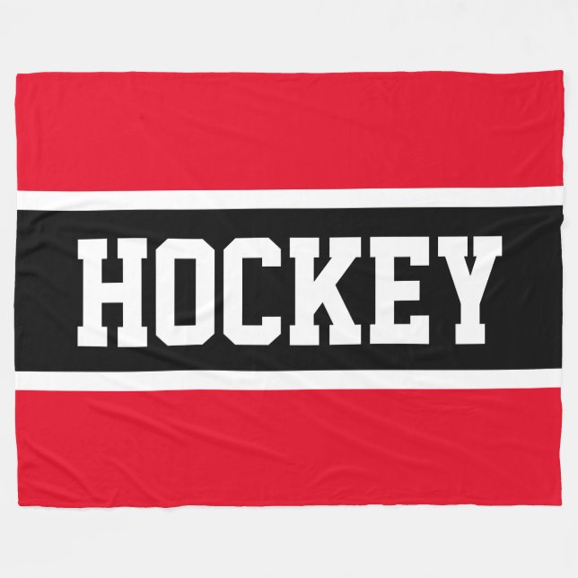 HOCKEY Fun Athletic Bright Red White Black Strips Fleecedecke (Vorderseite (Horizontal))