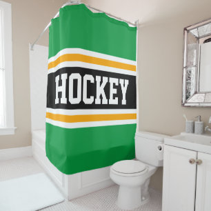 HOCKEY Fun Athletic Green Black Yellow Strips Duschvorhang