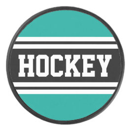 HOCKEY Fun Bold Black Aquamarin White Racing Strip Eishockey Puck