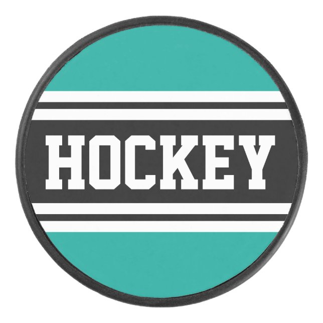 HOCKEY Fun Bold Black Aquamarin White Racing Strip Eishockey Puck (Vorderseite)
