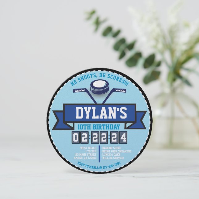 HOCKEY GAME Sports Kindergeburtstag Party Runde Einladung (Stehend Vorderseite)