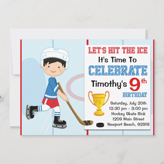 Hockey Geburtstagsparty Einladung Black Hair (Vorderseite)