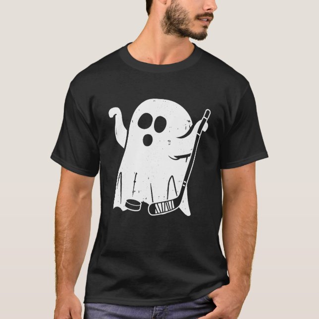 Hockey-Geist-Trick oder Behandlung lustiges Hallow T-Shirt (Vorderseite)