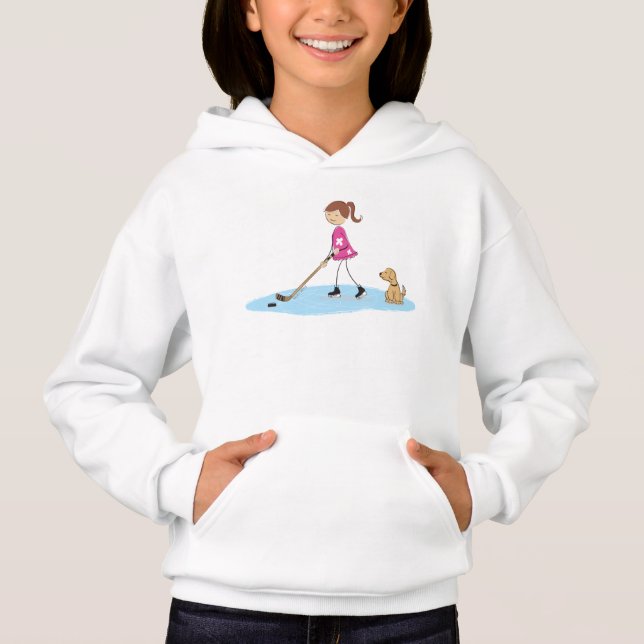 Hockey Girl Cartoon Hoodie (Vorderseite)