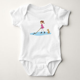 Hockey Girl Cartoon Pink Baby Strampler
