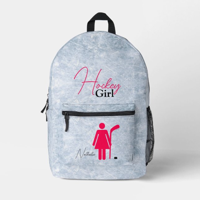 Hockey Girl Hot Pink Bedruckter Rucksack (Vorderseite)
