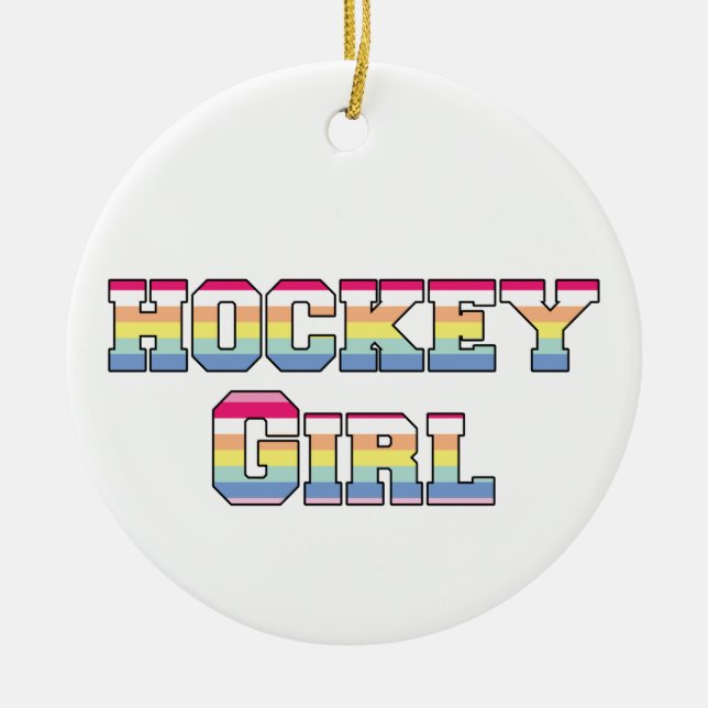 Hockey Girl Pastel Stripes Keramik Ornament (Vorne)