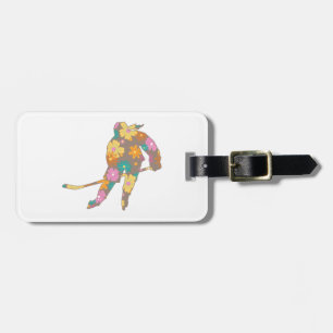 Hockey Girl Silhouette Brown Floral Name Number Gepäckanhänger