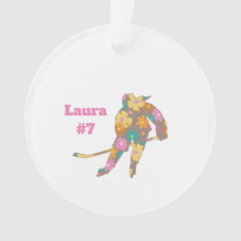 Hockey Girl Silhouette Brown Floral Name Number Ornament