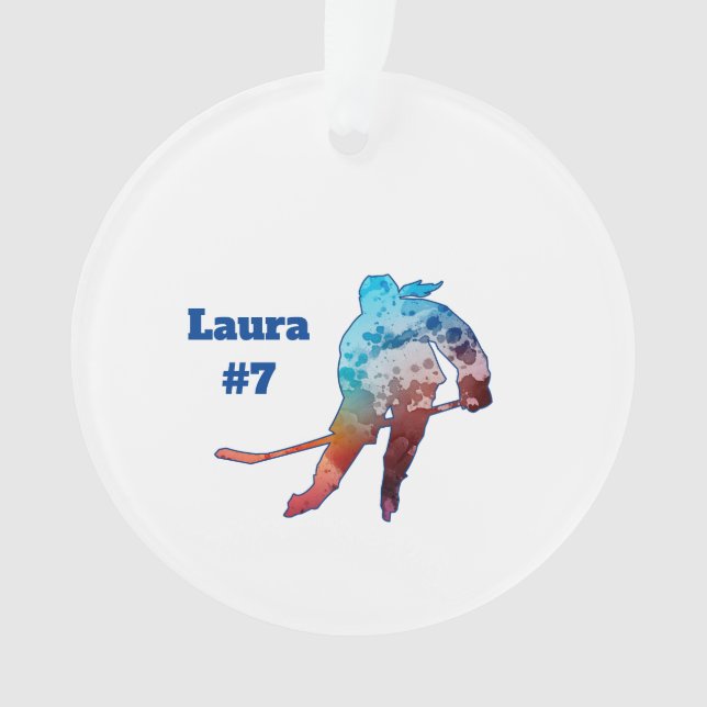 Hockey Girl Silhouette Watercolor Personalize Ornament (Vorderseite)