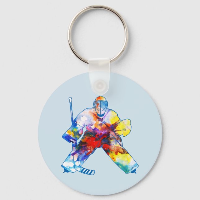 Hockey Goalie bringen es Aquarell Farbe Wasser Schlüsselanhänger (Vorderseite)