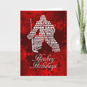 Hockey Goalie Calligram Word Weihnachtskarte Feiertagskarte