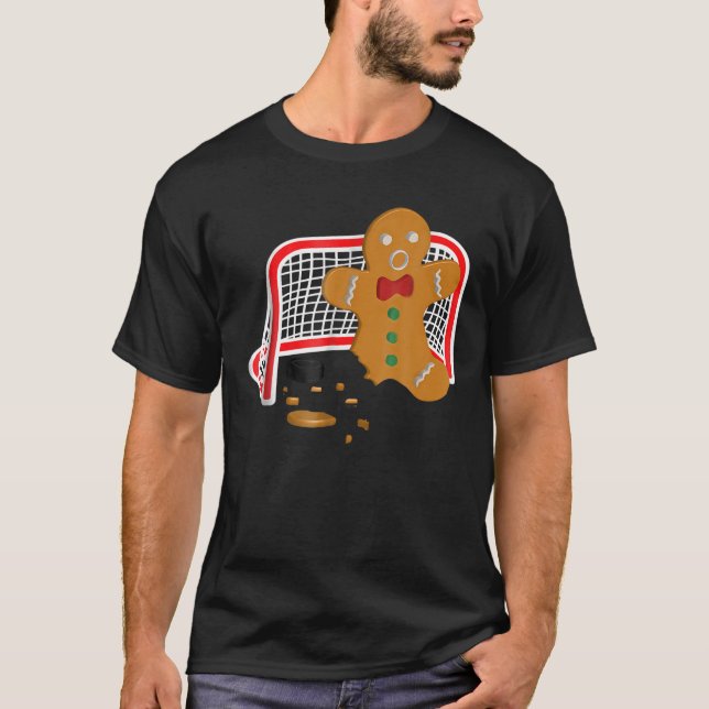 Hockey Goalie Funny Christmas Gingerbread Man Goal T-Shirt (Vorderseite)